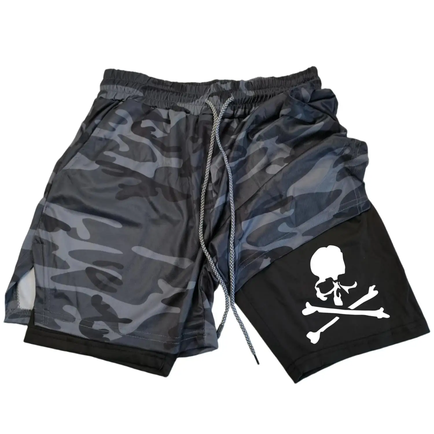 

Мужские шорты Skeleton 2 в 1 для бега, спорта и фитнеса, быстросохнущие и дышащие, для занятий в зале и на улице, уличные штаны