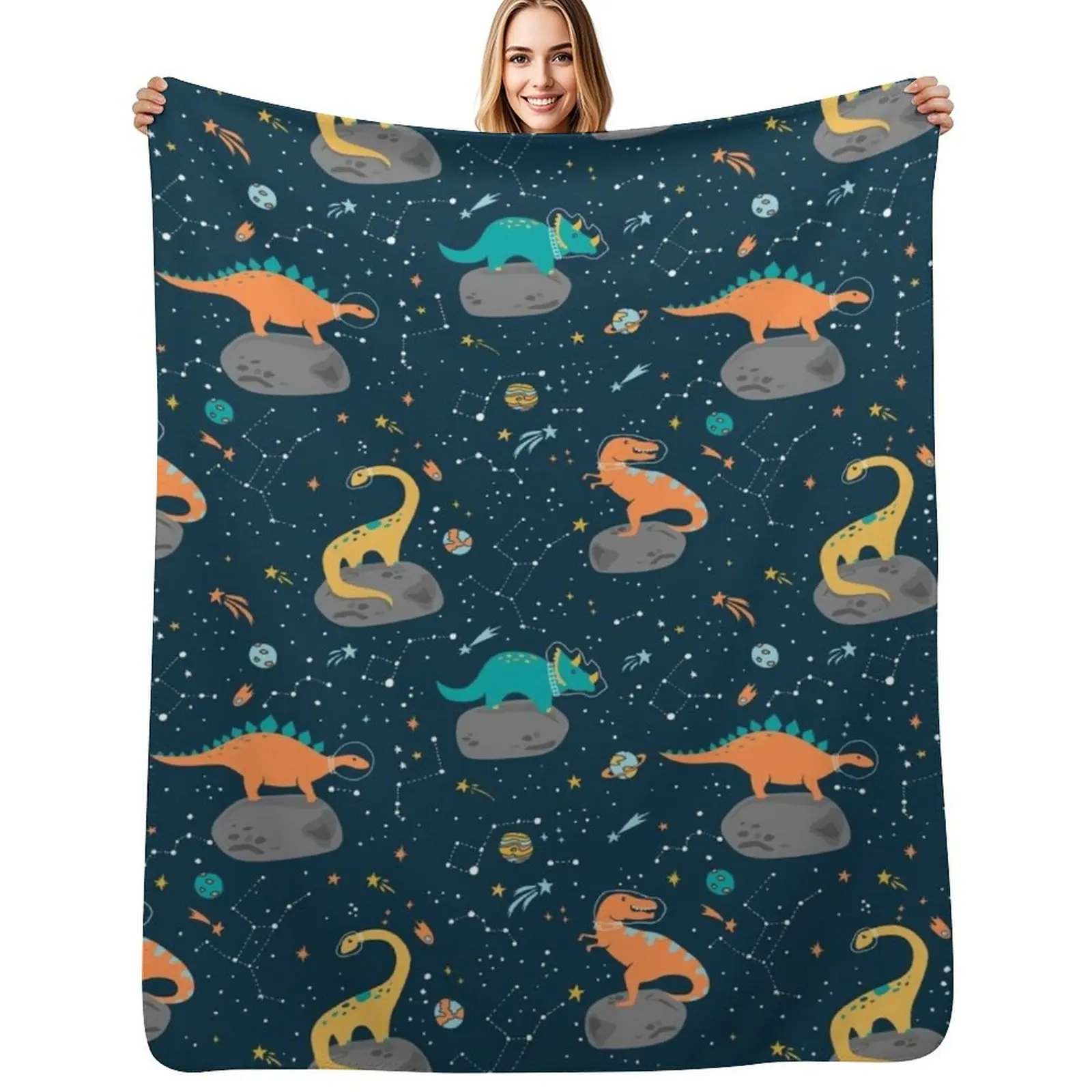 

Dinosaurs Floating on an Asteroid Throw Blanket Soft Big Moving for babies manga Blankets