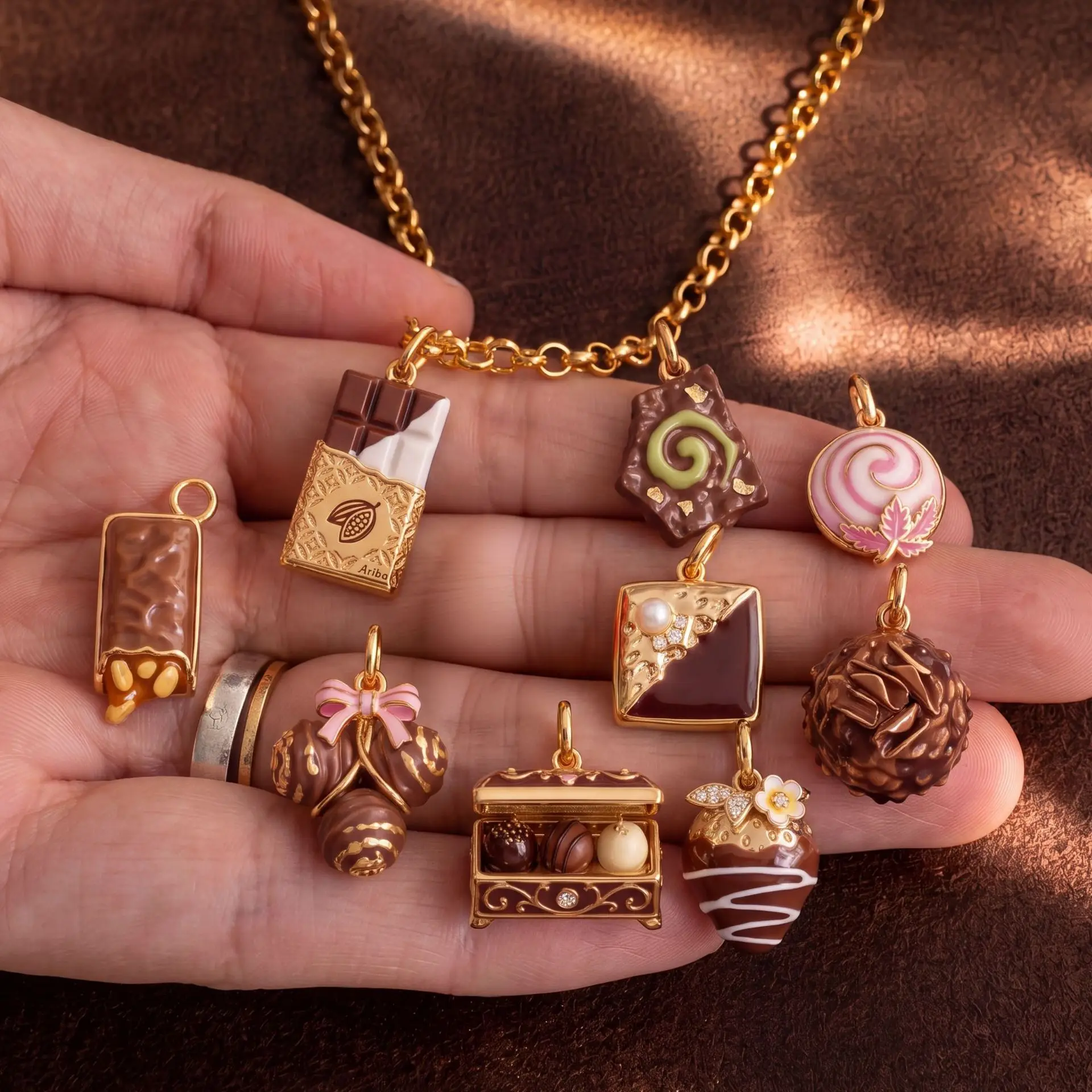(presale!)Creative Chocolate Series Pendant Stainless Steel Plate Gold Charms Jewelry Making DIY Handmade Craft Wholesale