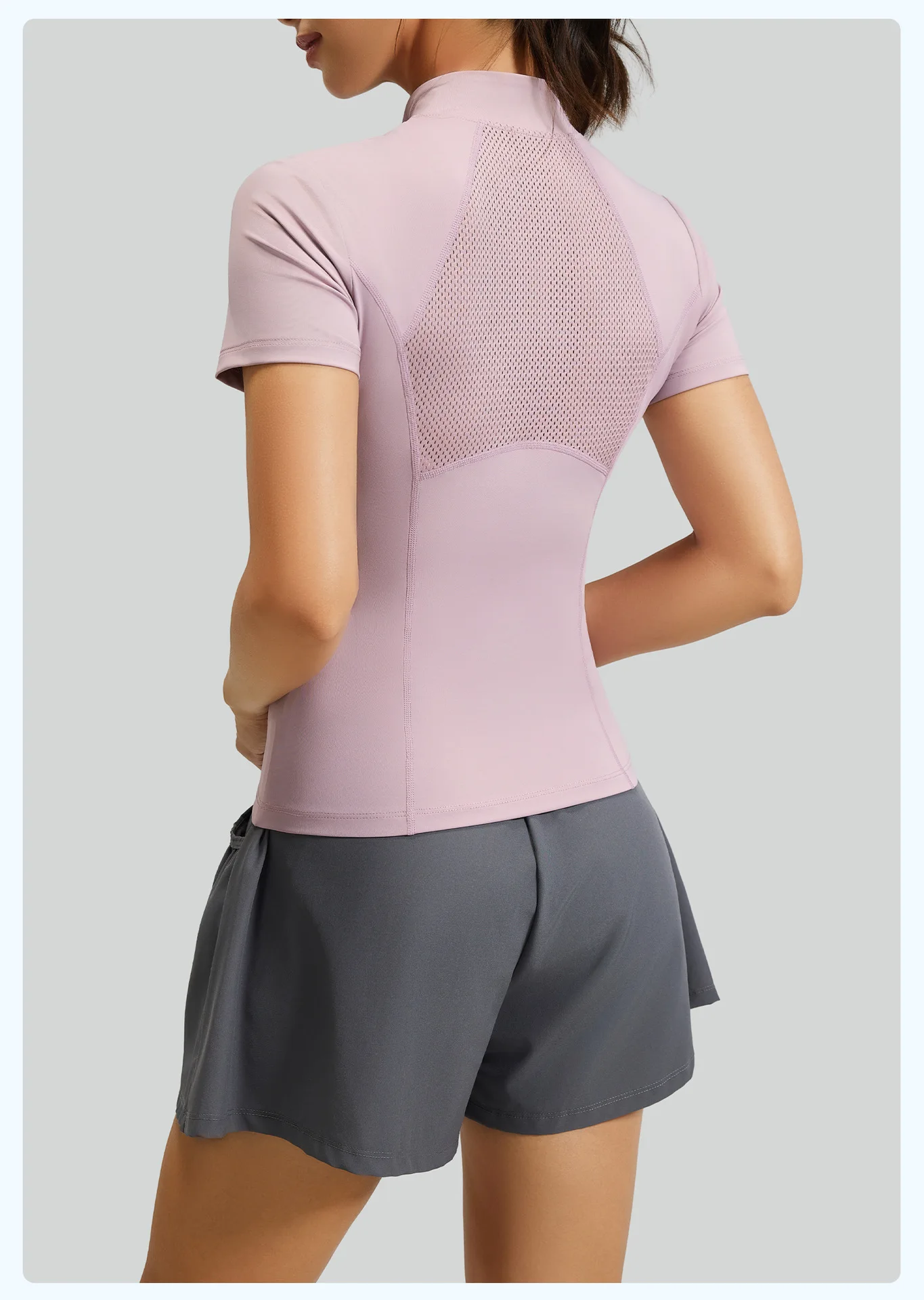 Women Half Zip Yoga Outfit, Mesh Back Breathable Short Sleeve Top & Skort, Slim Fit Running Workout Fitness Sports Set