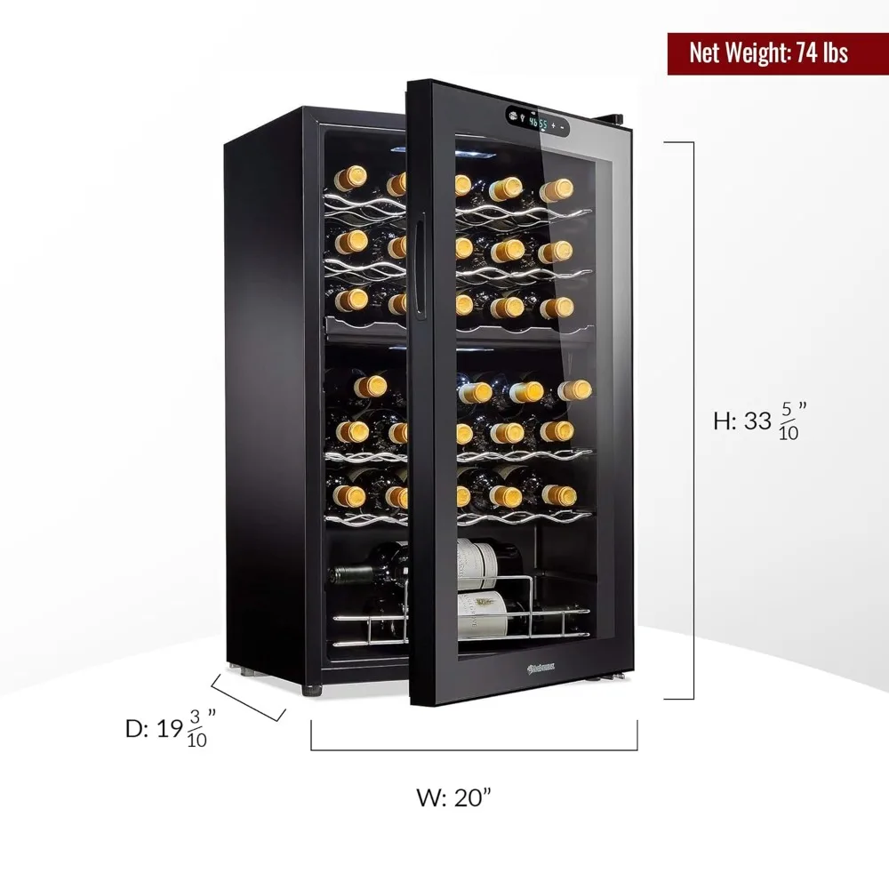 32-Bottle Dual Zone MAX Compressor Wine Cooler, Freestanding Mini Fridge with Digital Touchscreen, LED Display, Customized