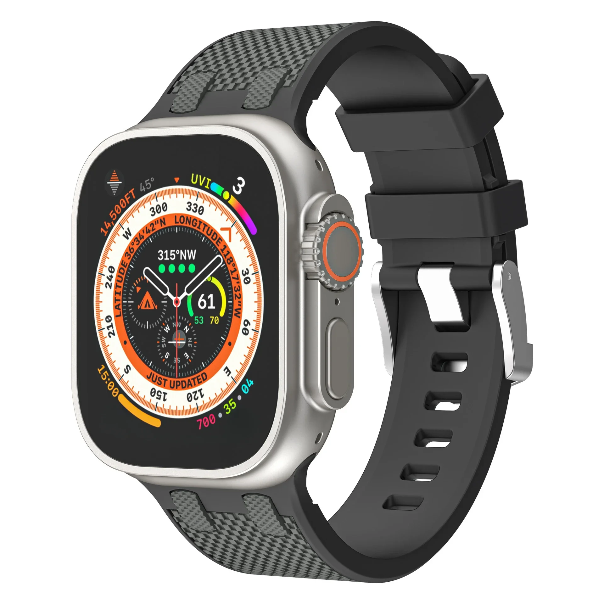 Pulseira de fibra de carbono para apple watch ultra 2 49mm pulseira de silicone 45mm 44mm 46mm pulseira esportiva masculina para iwatch série 10 9 8 7 6 4 5