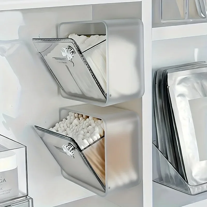 Paste Style Wall Mounted Storage Box Transparent Dust-proof Cotton Swab Box Cosmetics Storage Rack Bathroom Accessories