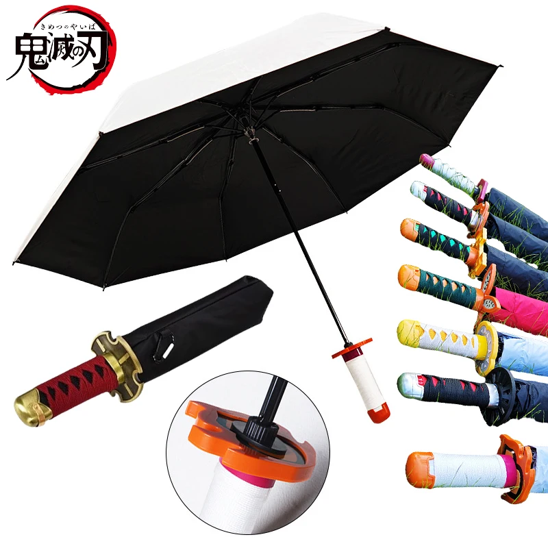 Anime Demon Slayer Katana Umbrella UV Blocking Black Parasol Knife Real Japanese Katana Sword Samurai Sabre Umbrella Parasol