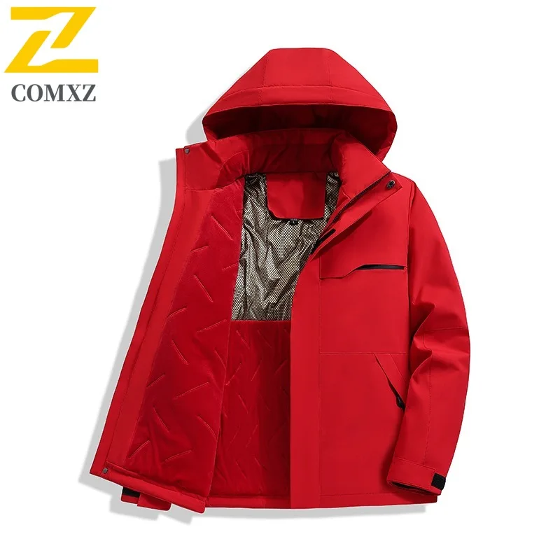 

COMXZ мужское пальто парка ветрозащитная водонепроницаемая теплая с капюшоном уличная пригородная походная стеганая куртка снежная минималистичная зимняя подкладка