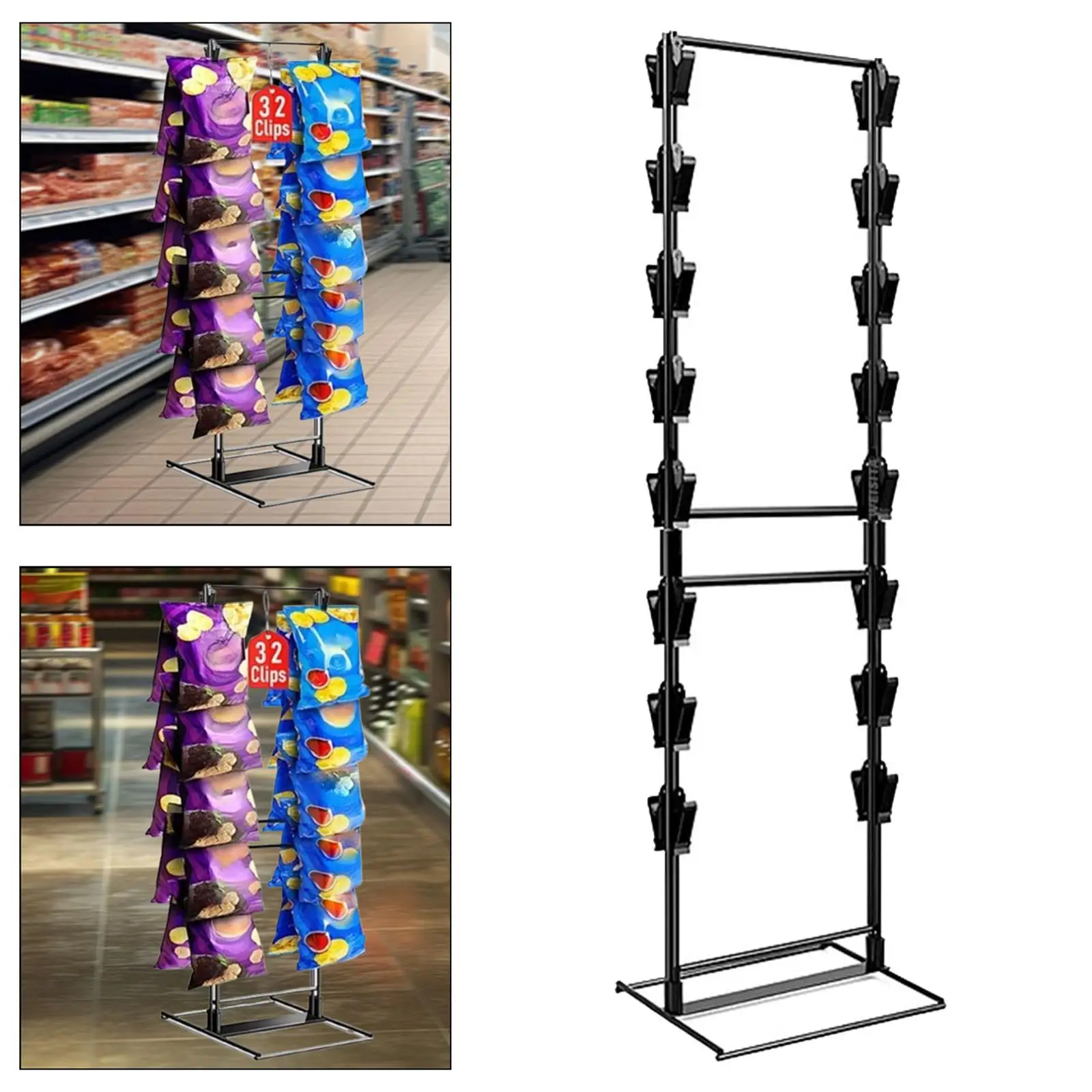 

Chip Rack Display Stand Candy Display Practical Snack Bag Holder 2 Row 32 Clips for Household Retail Store Party DIY Crafts