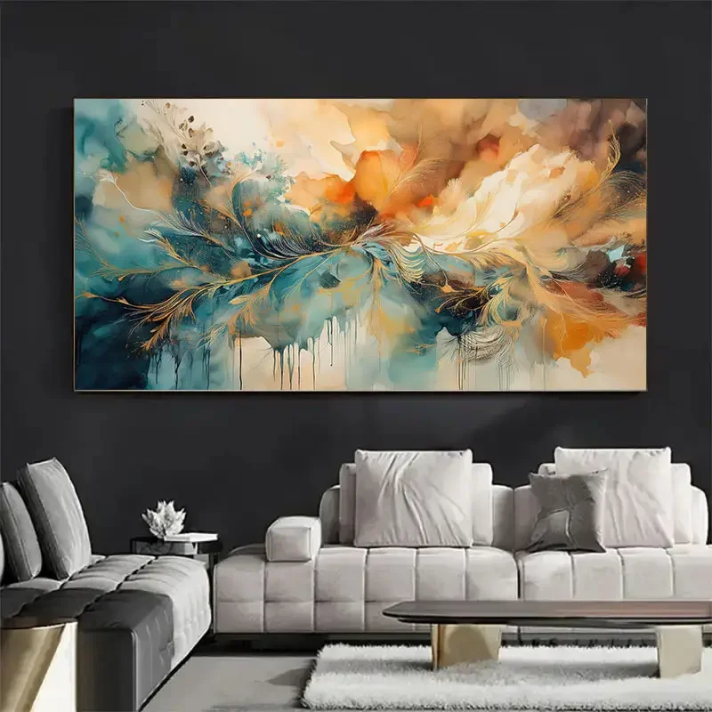(1PC Unframe)1pc 27.5x55.1 Inch Frameless Abstract Oil Painting - Vibrant Tie-Dye Modern Art Canvas Wall Decor for Living Room,