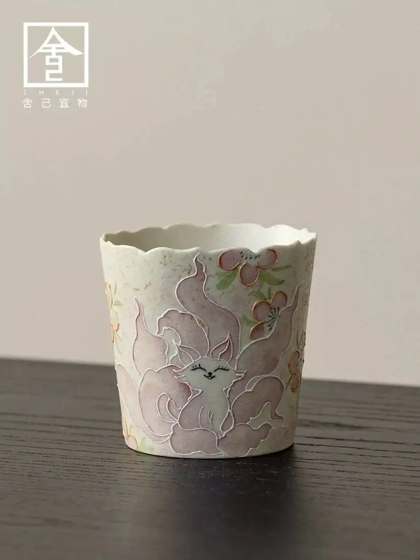 Chinese-Style Underglaze Hand-Painted Nine-Tailed Fox Coffee Cup, New Large-Capacity Ceramic Cup For Home Use, Non-Hot Tea Set