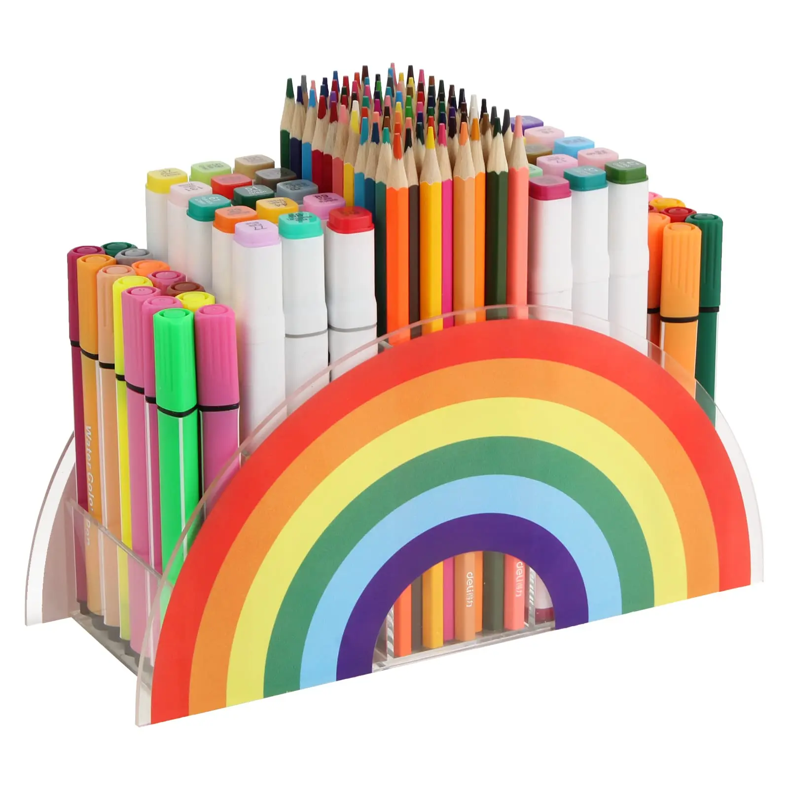 Acrylic Pen Pencil Holder Rainbow Home Office Desk Organizer Pen Storage Stand,Stationery Organizer for Kids Students School Art