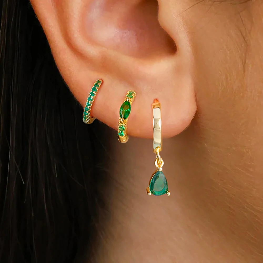 3PCS Stainless Stee Zircon Water Drop Hoop Earrings Set For Woman Little Huggies Round Hoop Earring Cartilage Piercing Jewelry