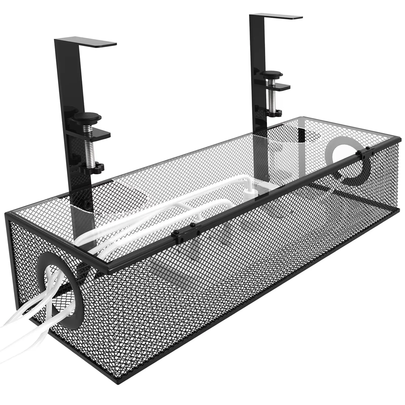 No Drilling Extendable Under Desk Box Tray Black for Wire Management & Cord Organizer Clamp Mount Computer Desk Wire Organizer