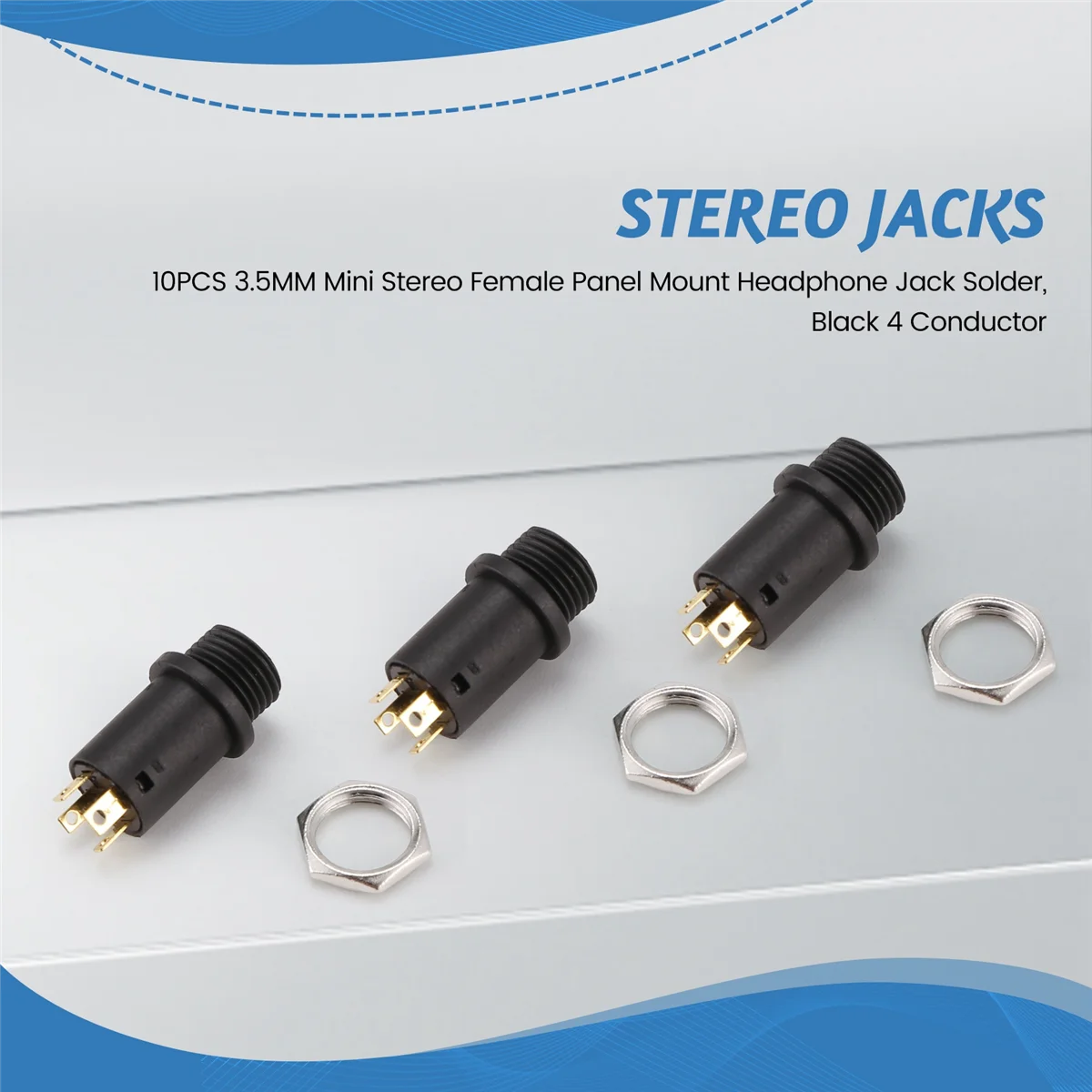 BISM 10 шт. 3,5 мм мини-стерео гнездо для наушников с креплением на панели, припой, черный, 4 провода