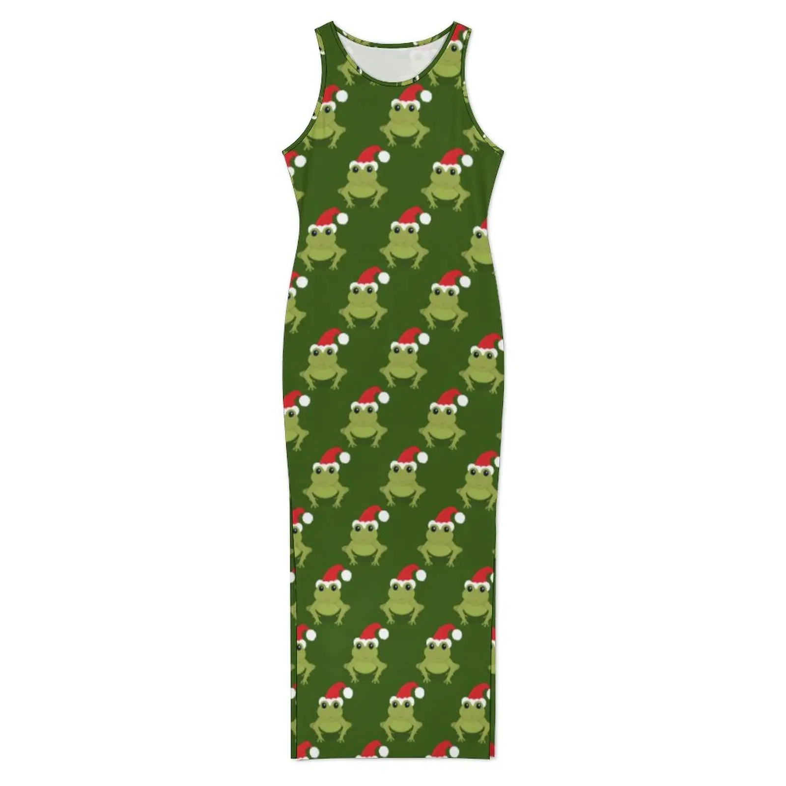 Womens Bodycon Dress Elegant Frog Santa Hat Maxi Dresses Summer Green Christmas Sleeveless Street Wear Graphic Dress Big Size