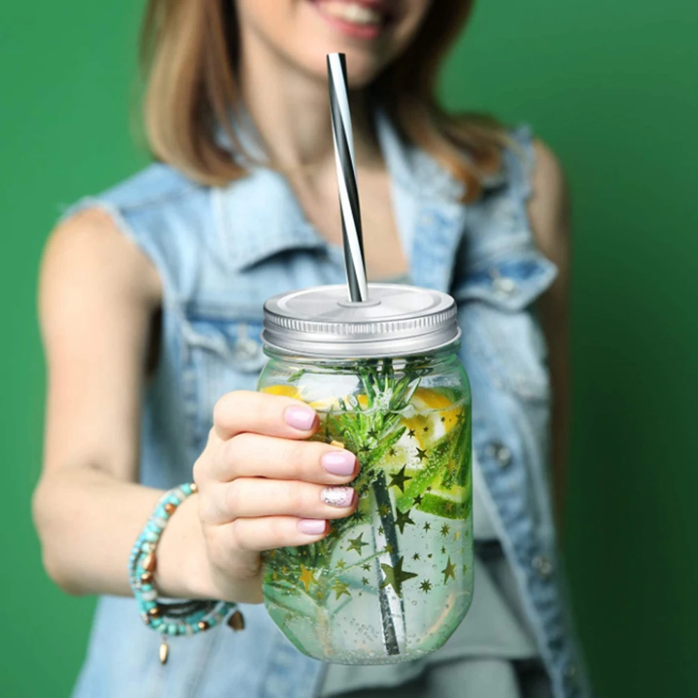 

2pcs Stainless Steel Straw Lids for Wide Mouth Jars Smooth Surface Canning Jar Replacement Kitchen Bar Accessories