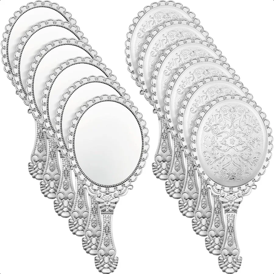 

12 Pcs Handheld Mirror 9.8 L x 4.5 W Small SliverPortable Princ Mirror for Classroom Princ Party Favors Travel