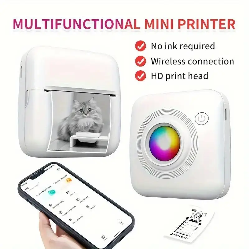 Mini Printer Wireless Photo Label Printer, Portable Thermal Printer，Journal, Study Note, Christmas Halloween Thanksgiving Gifts