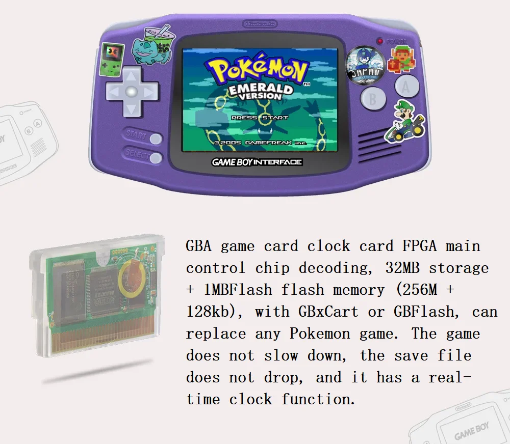 GBA RTC Pokemon Special Clock Game Card 32M Storage + 1M Flash Flash Memory Burner Card
