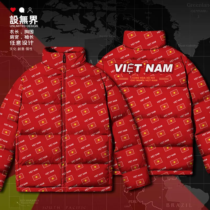 VietNam VietNamese VNM country flag White duck down Jackets Warm fashion mens Casual men's clothing Thick Man down coat Winter