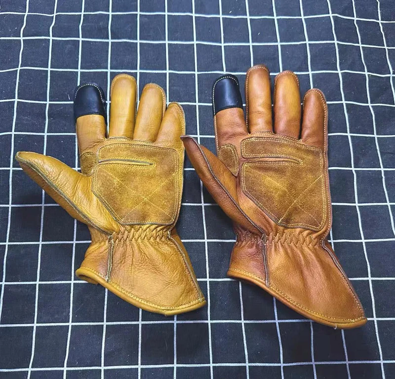 Handmade Vintage Leather Motorcycle Racing Glove Guantes Moto Luvas Full Finger Motocross MTB Biker Gloves Touchscreen Glove