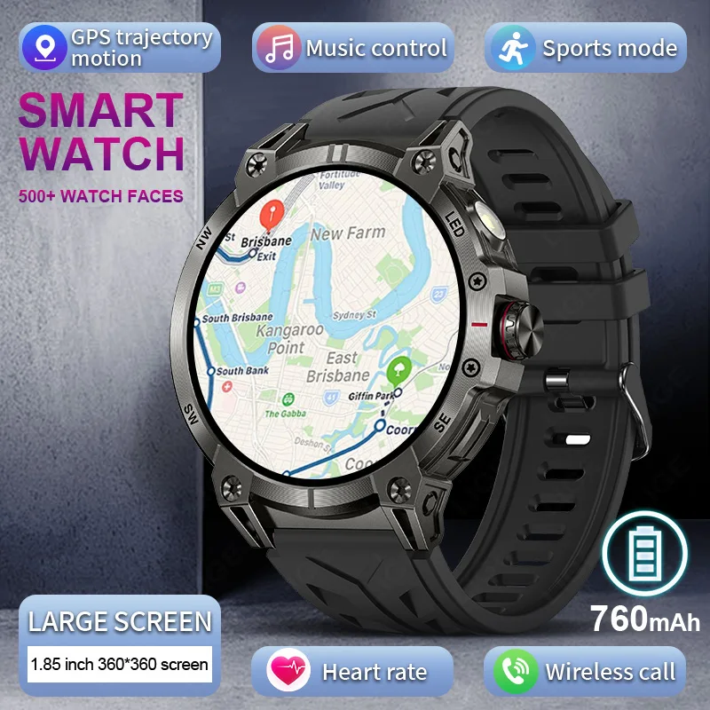 LIGE Smart Watch 760mAh Large Battery Outdoor Sports Health Monitoring HD Bluetooth Call Flashlight Compass Man Smartwatch