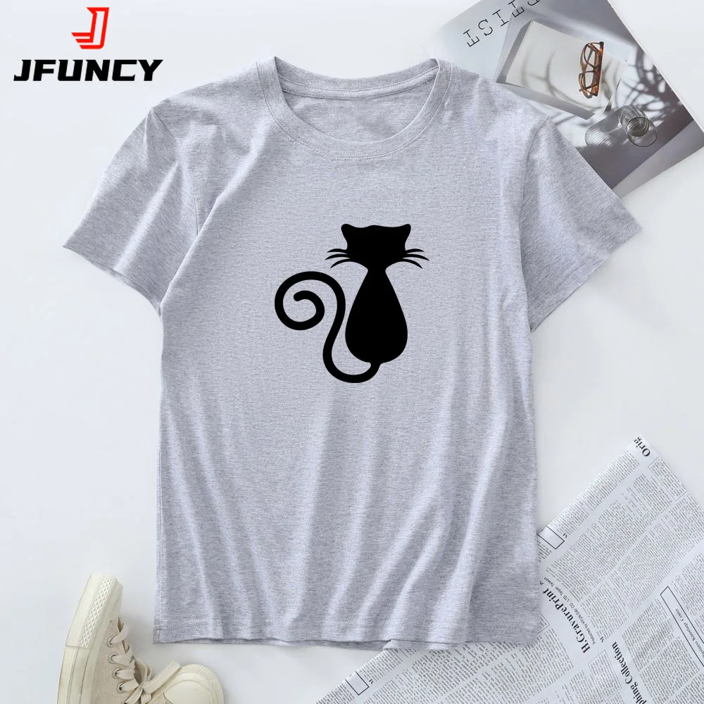 

100% Cotton Women's T Shirts 2025 Summer Oversized Tee Cat Graphic Casual Clothing Multi-Color Soft Breathable Short Sleeve Tops