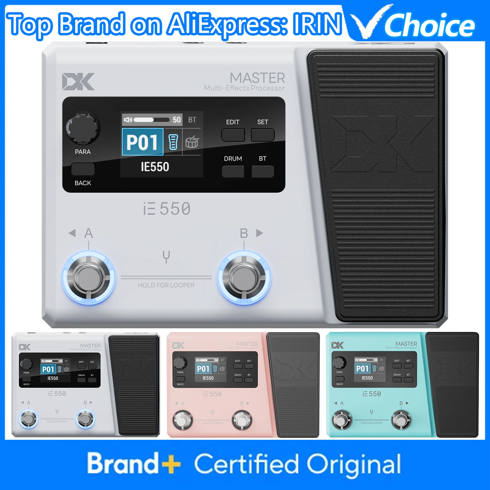 

IRIN iE-550 Процессор мультиэффектов Гитарная педаль 8 модулей эффектов 100 барабанных ритмов Поддержка приложения Работа Педаль выражения