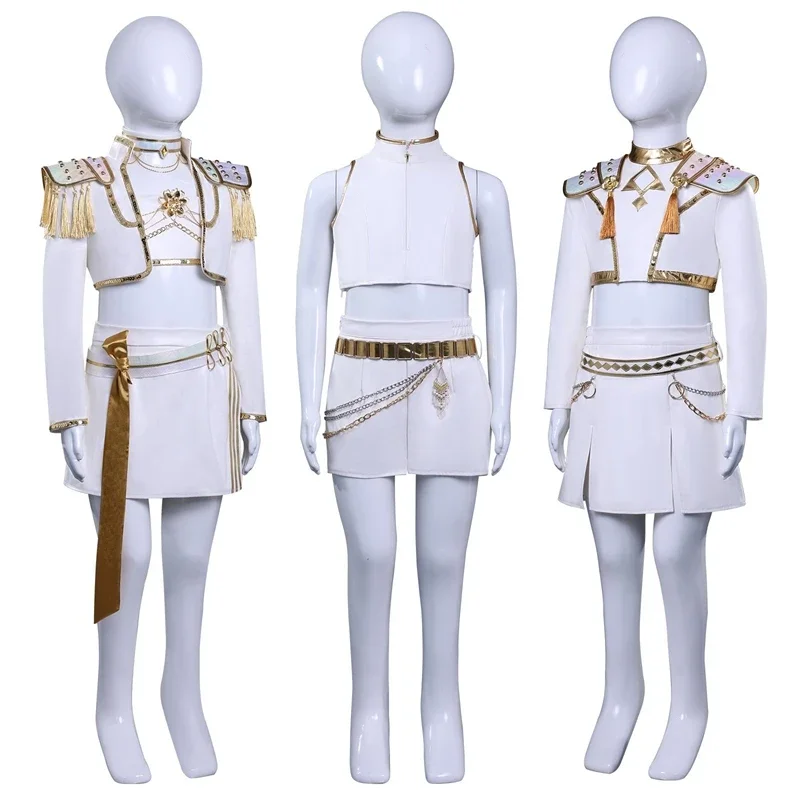 Rumi zoey mira cosplay kpop demônio caçadores traje meninas crianças branco cantando terno festa de halloween ídolo role play outfits