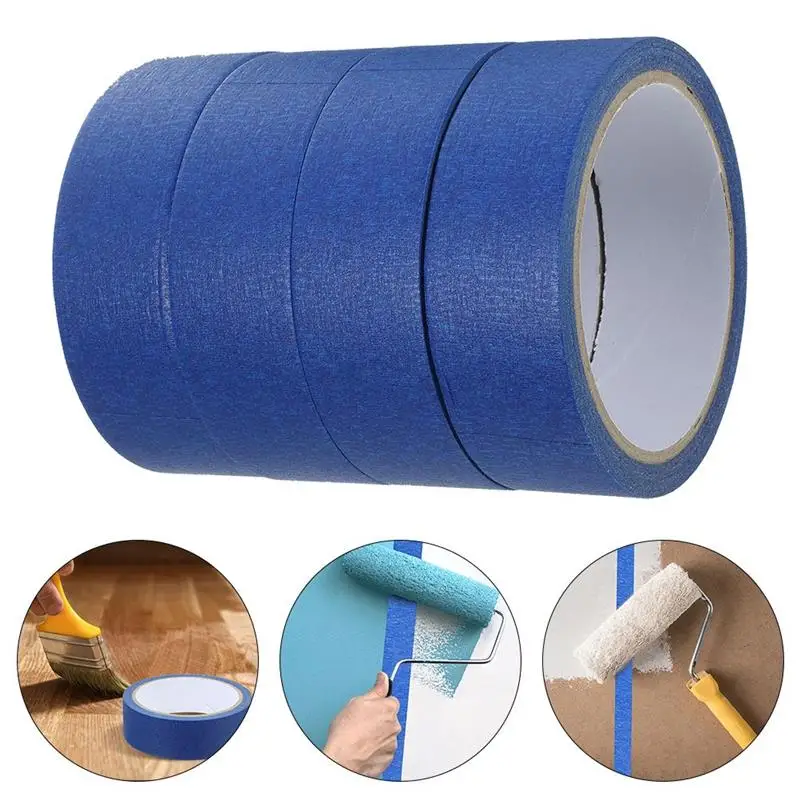 4 Rolls Masking Tape Blue White Spray Paint Artist for Crafts Hand Torn Low Tack Labeling Paper DIY Tapes