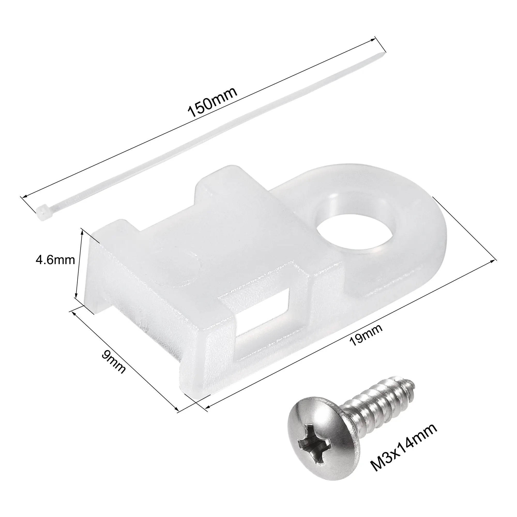 50Set 19x9x4.6mm Nylon Cable Fasten Clip with Screws and Ties White/Black Cable Mount Electrical Nylon Clamp Cord Organizer Clip