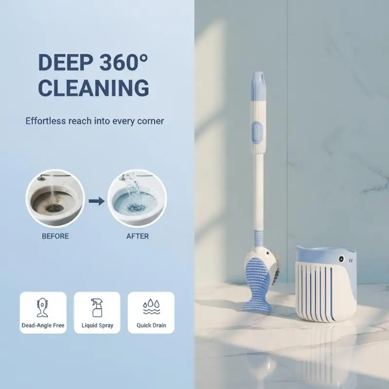 Add Liquid Cute Toilet Brush Long Handle Stain Removing No Dead Gap Cleaning Brush with Holder for Daily Bathroom Cleaning