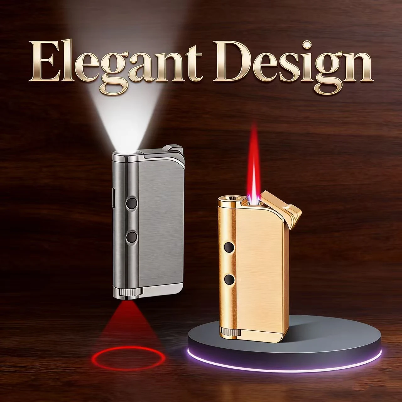 Multifunctional Windproof Red Flame Lighter with LED Light & Laser Pointer, Creative Lighter for Pets Playing & Meeting
