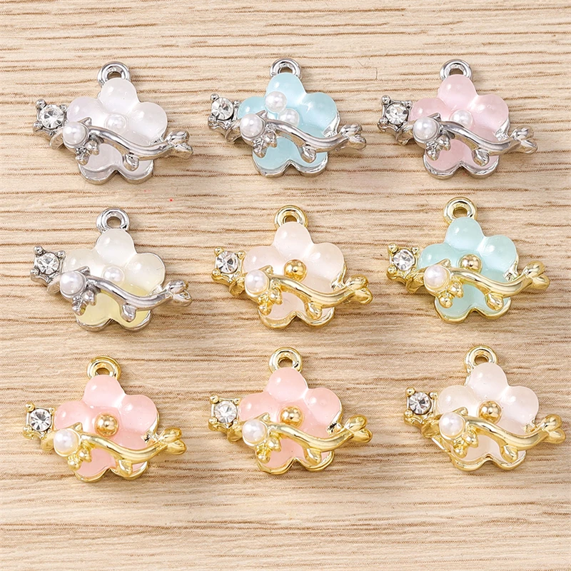 5 Stück niedliche, gemischte Kristall-Metall-Blumen-Anhänger zum Basteln von Ohrringen, Halsketten, Armbändern, DIY-Handarbeiten und Schmuckzubehör – Detail 7