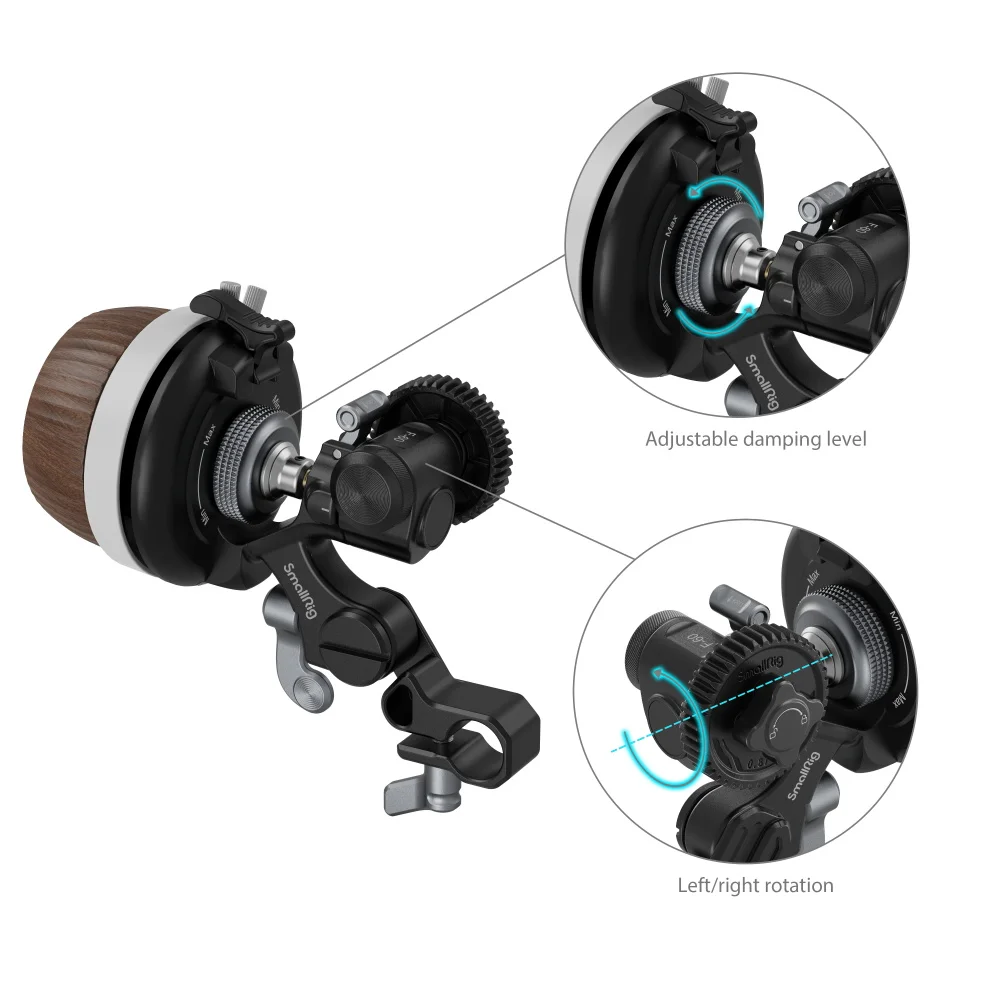 SmallRig Adjustable Rod Clamp 4151 Quick Release Plate Directly mounted onto follow focus system 3853 Silicone Gear 3852