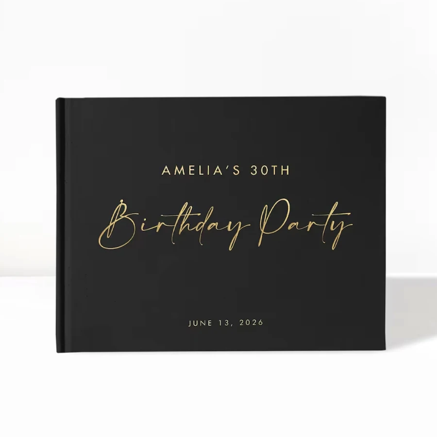 

Personalized Guest Book - Birthday Guest Book, Custom Black and White Guest Book with Gold Foil Text, 18th Birthday Guest Book