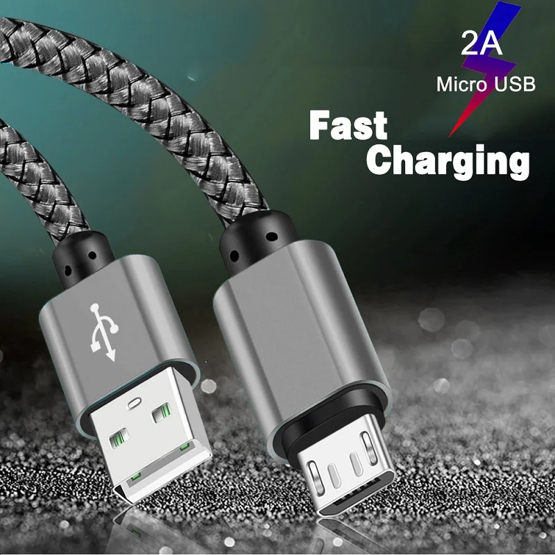 2A Micro USB Cable Nylon Braided  Data Sync Fast Charging Cable For Samsung Huawei Xiaomi HTC Android Phone USB Micro 1M 2M 3M