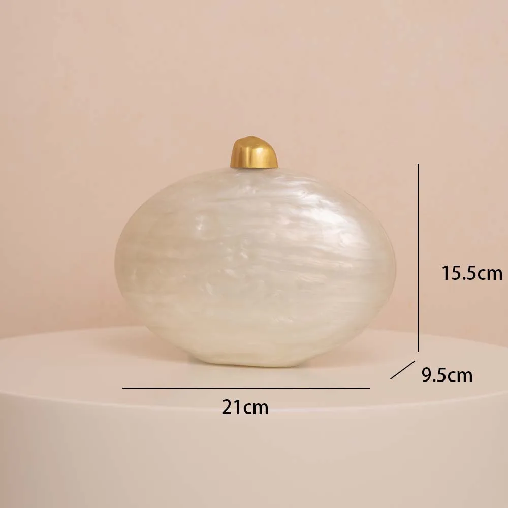 Neue beige halbrunde Acryl-Abendtasche, Clutch, Umhängetasche, schulterfreie, schräg getragene Hochzeitstasche für Damen. – Detail 14