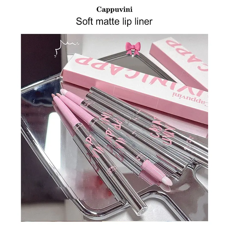 Lápiz Delineador de labios de doble cabeza, maquillaje resistente al agua, duradero, lápiz labial de contorno, color rosa desnudo, cosmético para tinte de labios