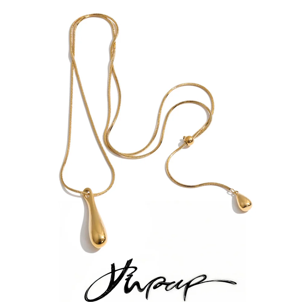 Yhpup 72cm Stainless Steel Water Drop Necklace Pendant Sweater Chain Trending Daily Jewelry PVD Plated Wholesale