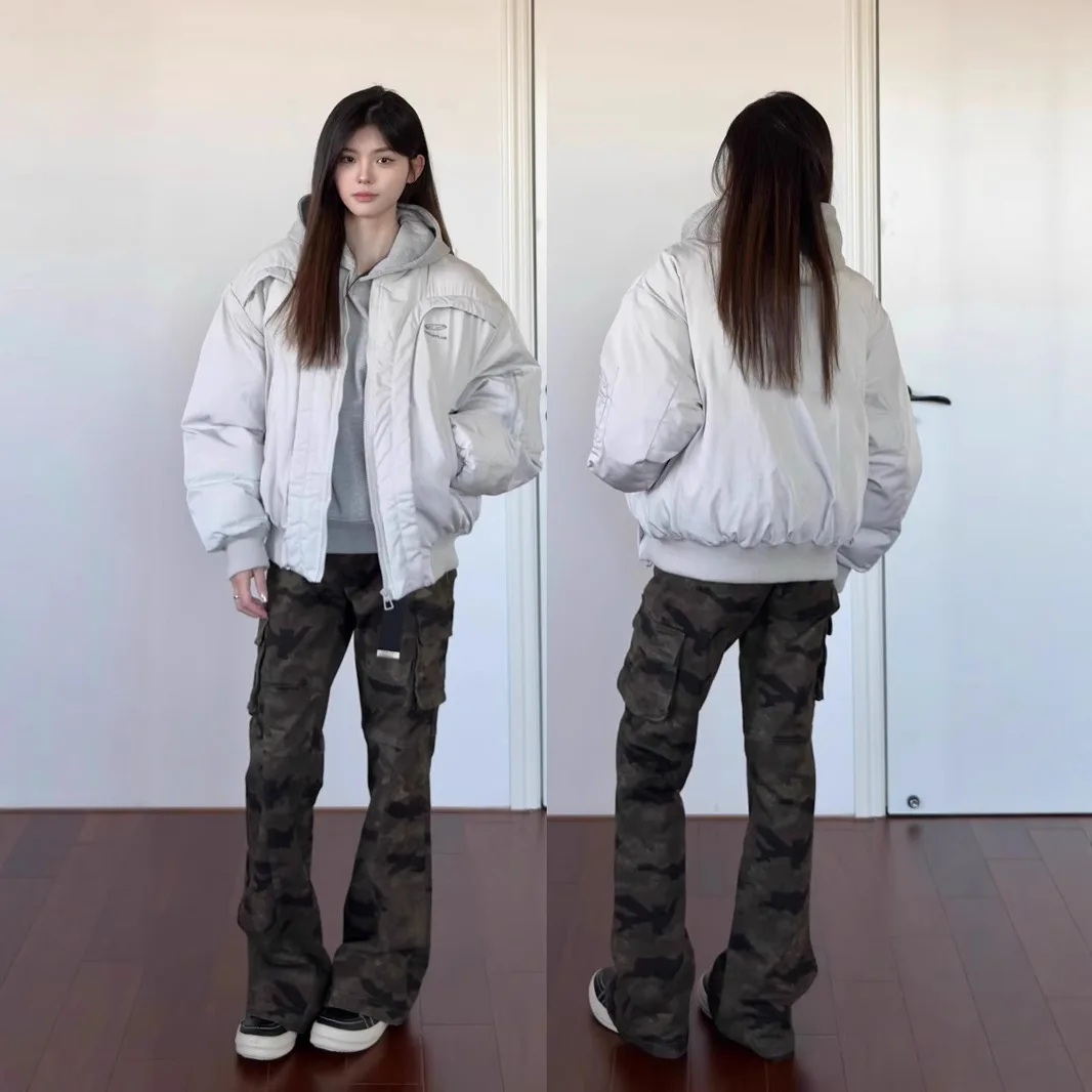 กางเกงยีนส์ย้อนยุคอเมริกันสำหรับผู้ชายและผู้หญิงฤดูร้อนกางเกงทำงานอเมริกันกางเกงขาตรงยาวพิเศษกางเกงบานเล็กน้อย