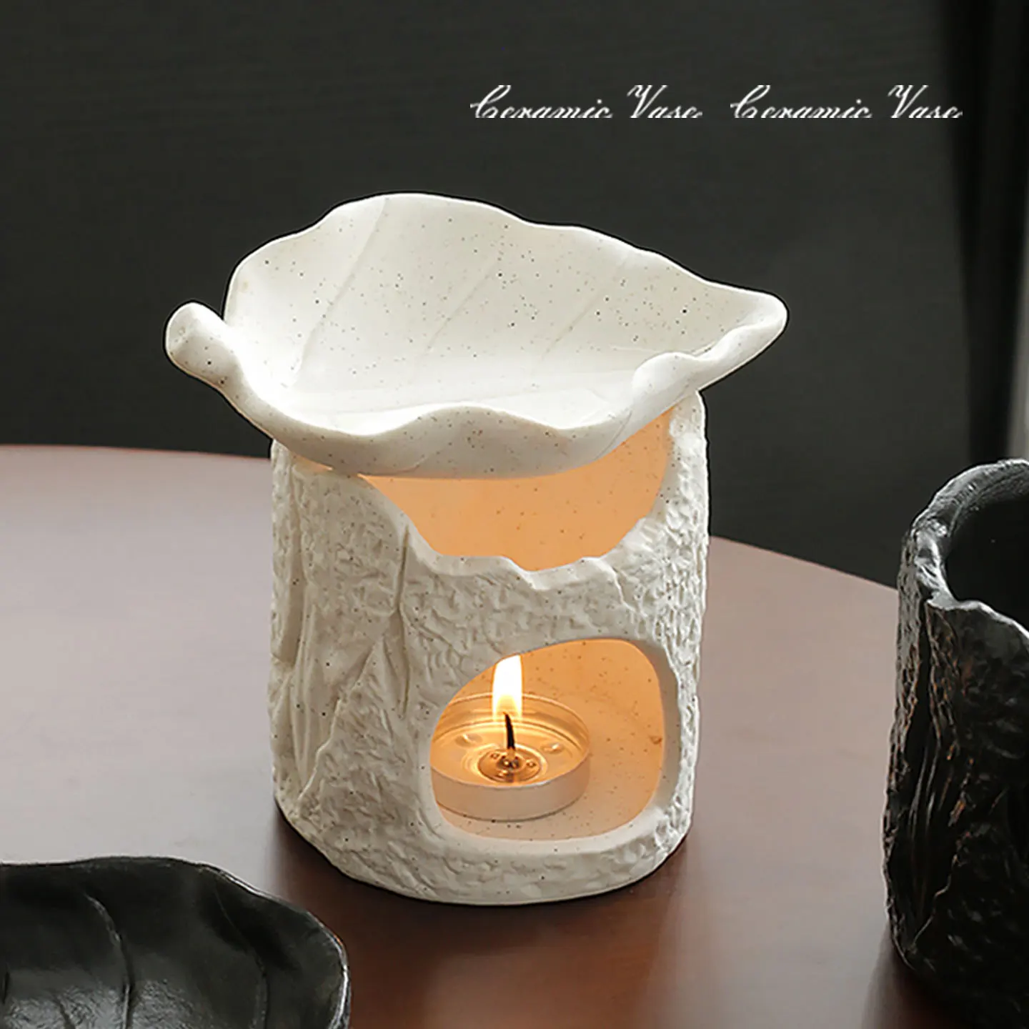 Ceramic Candle Holder Oil Burner Trim Aromatherapy Diffuser Heating Wax Melting Stove for Home Candle Wax Melting Decor Gift