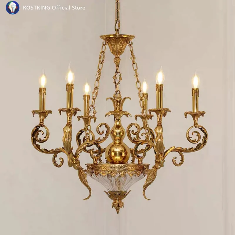 European Style Copper Crystal Chandelier Living Room Dining Room Bedroom Study French Luxury Retro Villa Personality