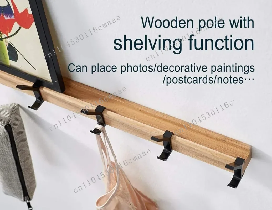 New Wall Mounted Coat Rack with 5 Movable Hooks Aluminum Hangers for Hats, Towels, Robes, and Wooden Hangers