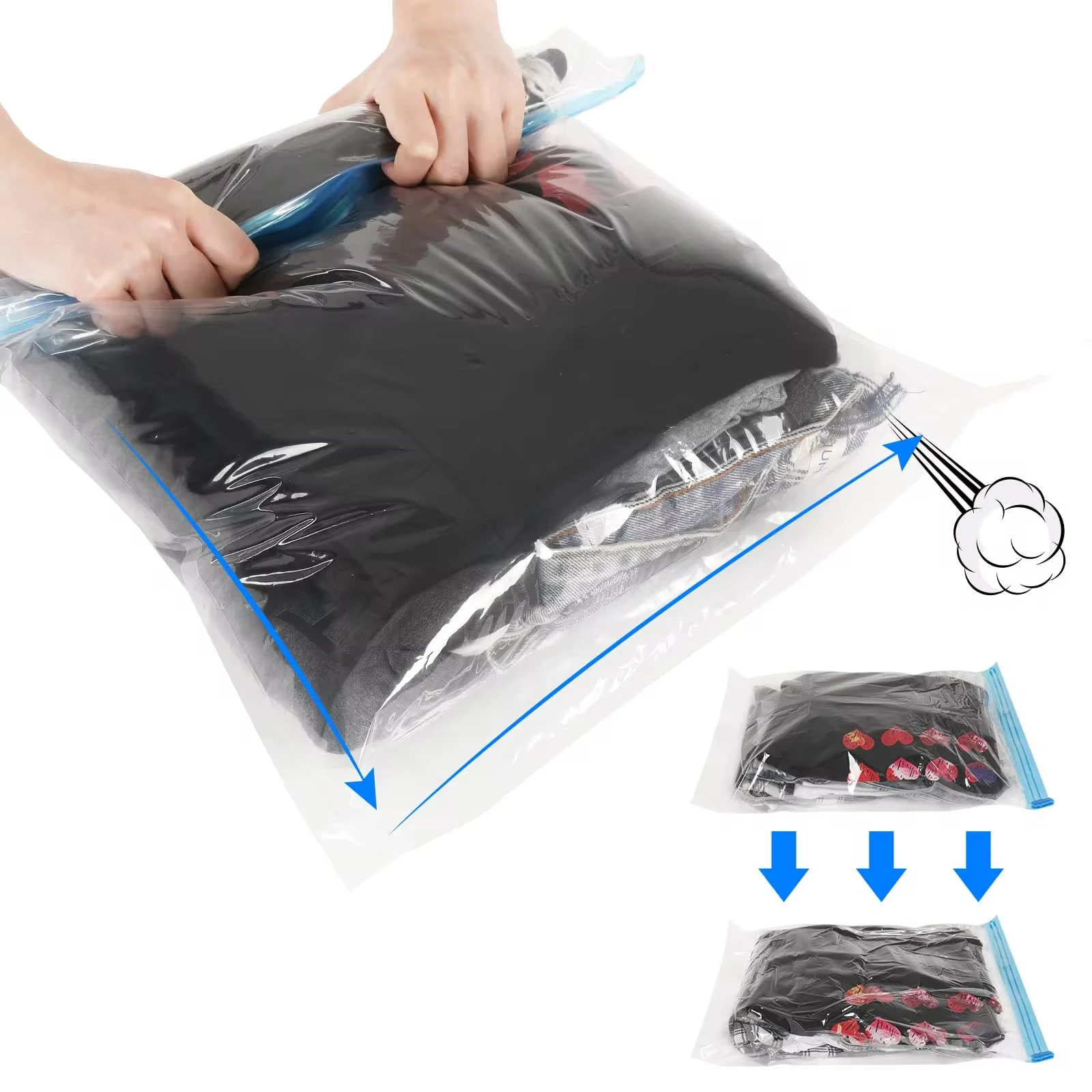 10 Pack Compression Bags Travel Essentials Space Saver Bags Hand Roll-Up Airtight Vacuum Storage Bags Clothes Organizers