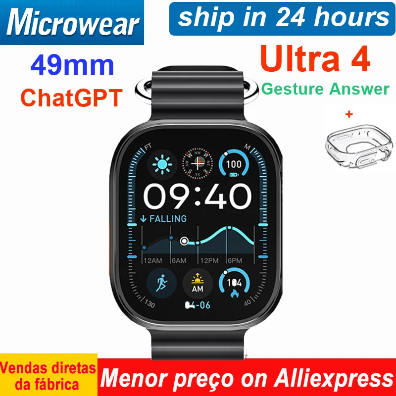 Microwear U4 Ultra 4 Men Smart Watch 10 ChatGPT 49mm GPS Tracker Gesture Control NFC Compass Bluetooth Call Smartwatch Women