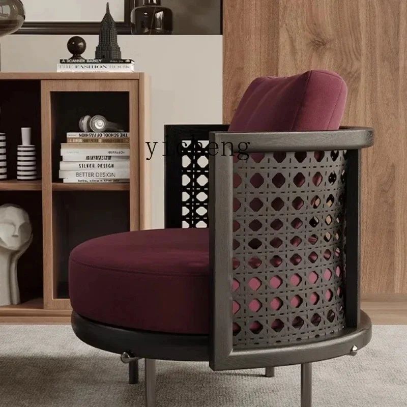 Living Room Single Sofa Chair All Solid Wood Leather High-end Lazy Casual Single ChairD4