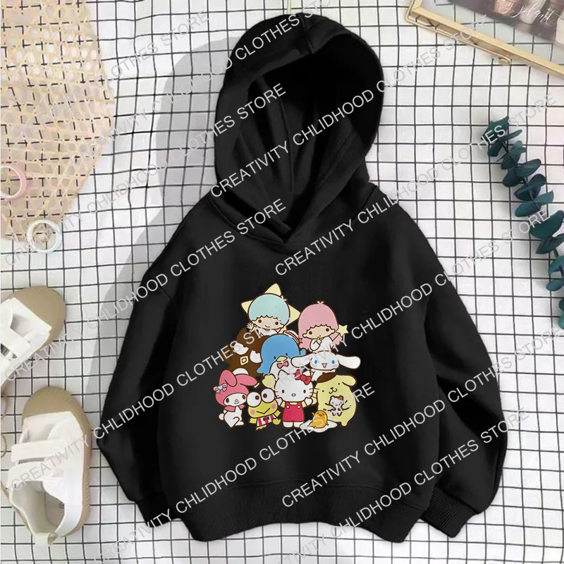 Hello Kitty Children\'s Hoodies Sweatshirt Kawaii Sanrio Pullover Fashion Anime Cartoons Casual Clothes Girls Boy Kids Warm Tops