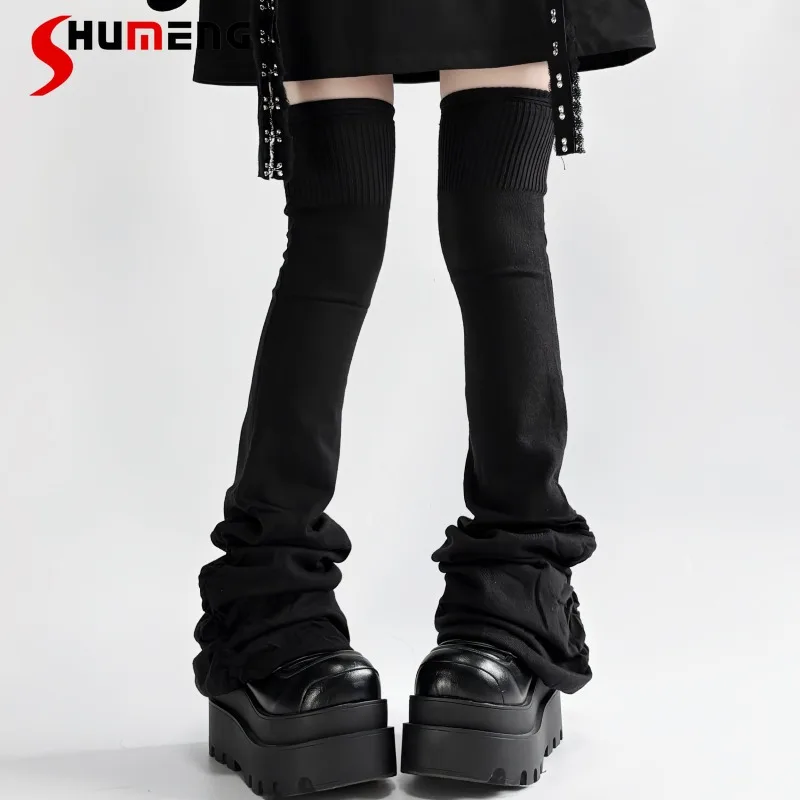 Extra-long Over-the-knee Stacked Leg Warmers Original Design Thick Knit Japanese Subculture Style Black Versatile Foot Warmers