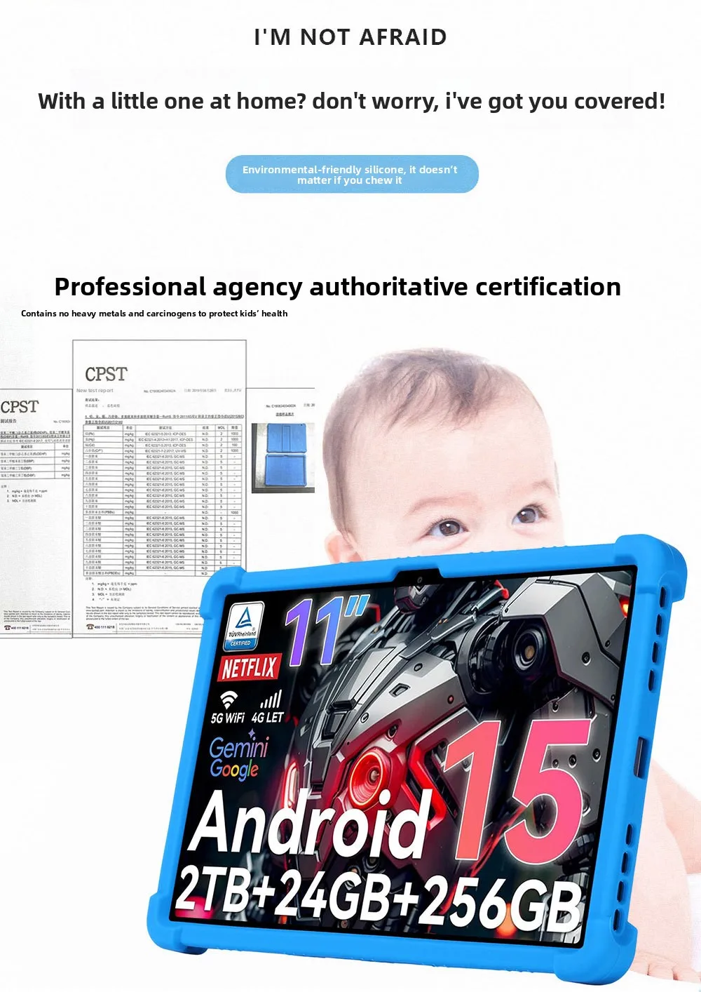 Silikonhülle für Tabwee W90 11 Zoll Tablet, stoßfeste Schutzhülle mit Ständer, TPU-Ganzkörper-Fallschutz – Detail 4