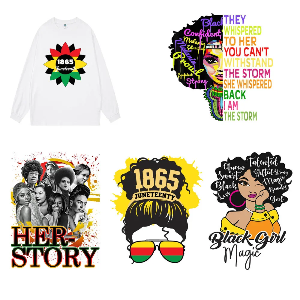 JuneTeenth Black History Custom DTF Printing Heat transfers for Clothing Ironing Stickers Printed Patterns For T-Shirts Jerseys