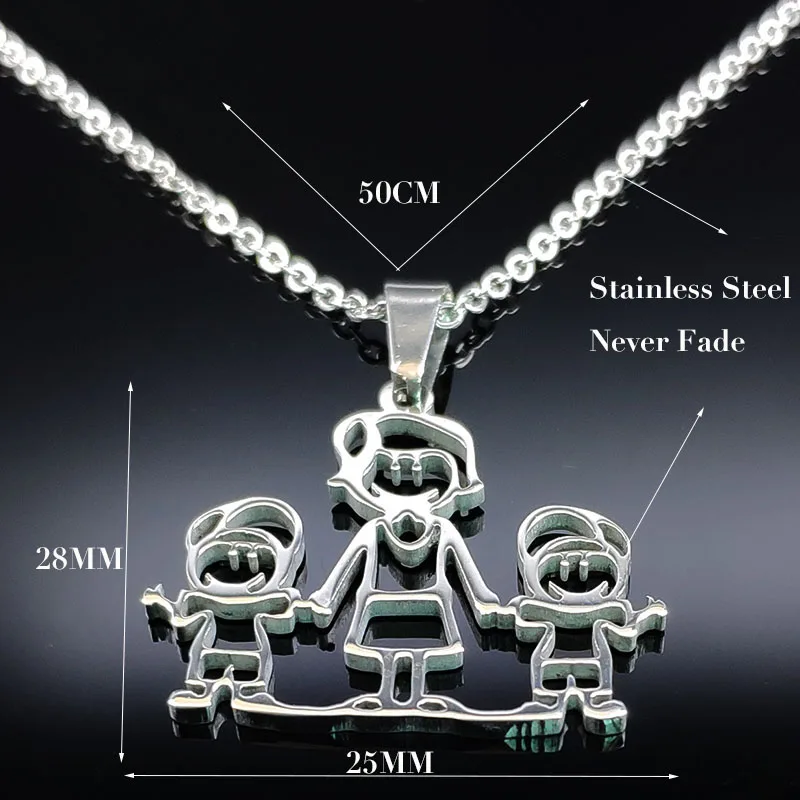 Mothers and Children Family Stainless Steel Necklaces Silver Color Necklace Jewelry dia de la madre Mother\'s Day Gift N328S01